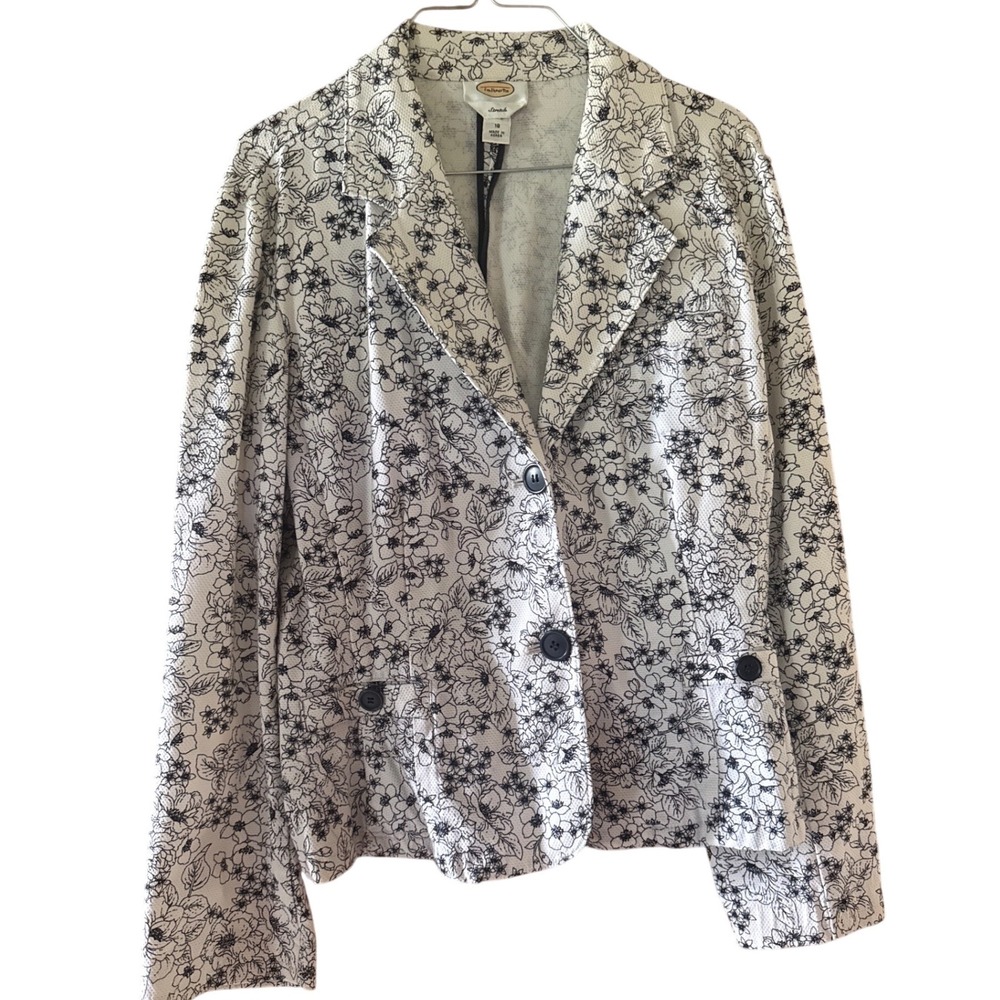 Talbots Blazer Women 18 White Black Excellent Floral Stretch Martingale Belt